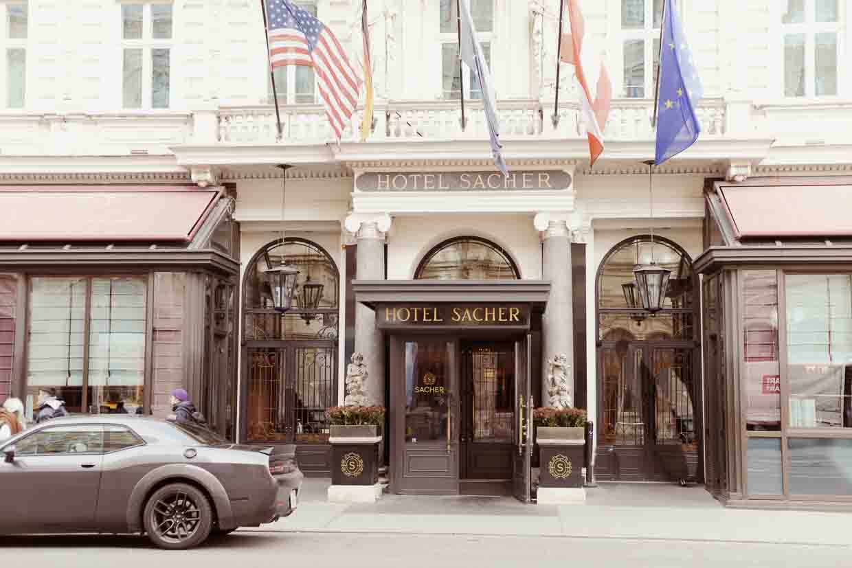 Entrance of Hotel Sacher in Vienna.