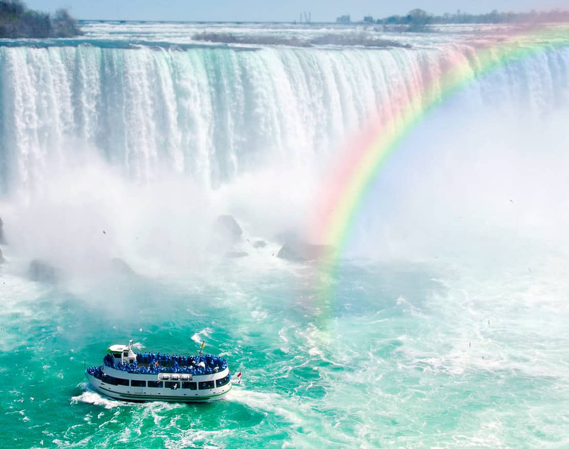 A tourist boat at the base of Niagara Falls, Canada.
