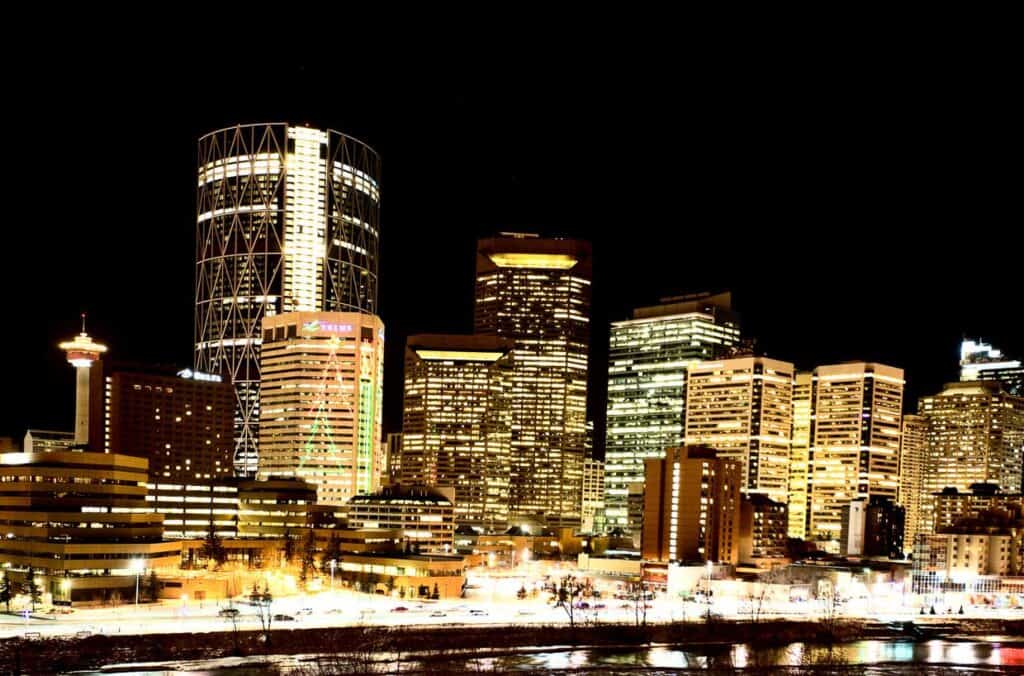 Calgary skyline at night.