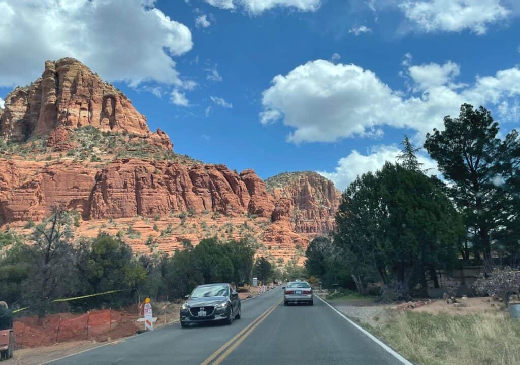 driving through red rock area in sedona arizona.