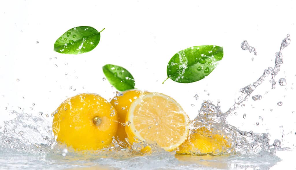 Cut lemons in a splash of water.