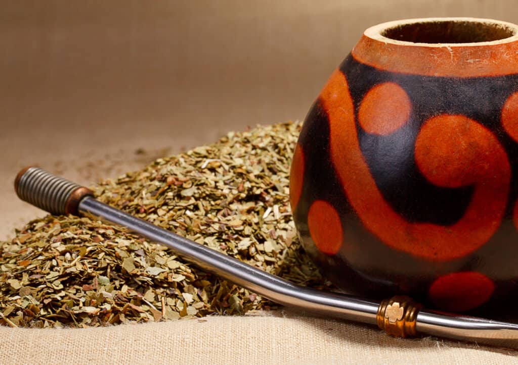 traditional yerba mate gourd and bombilla.