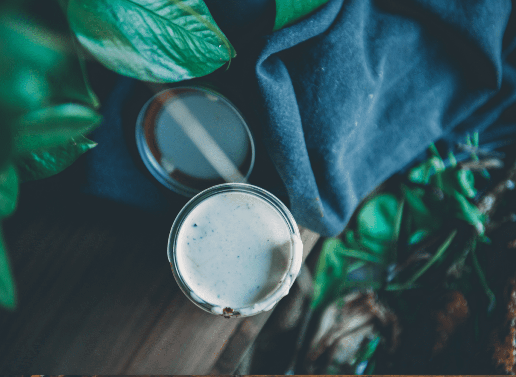 Overhead shot of Alabama White Sauce in a mason jar.