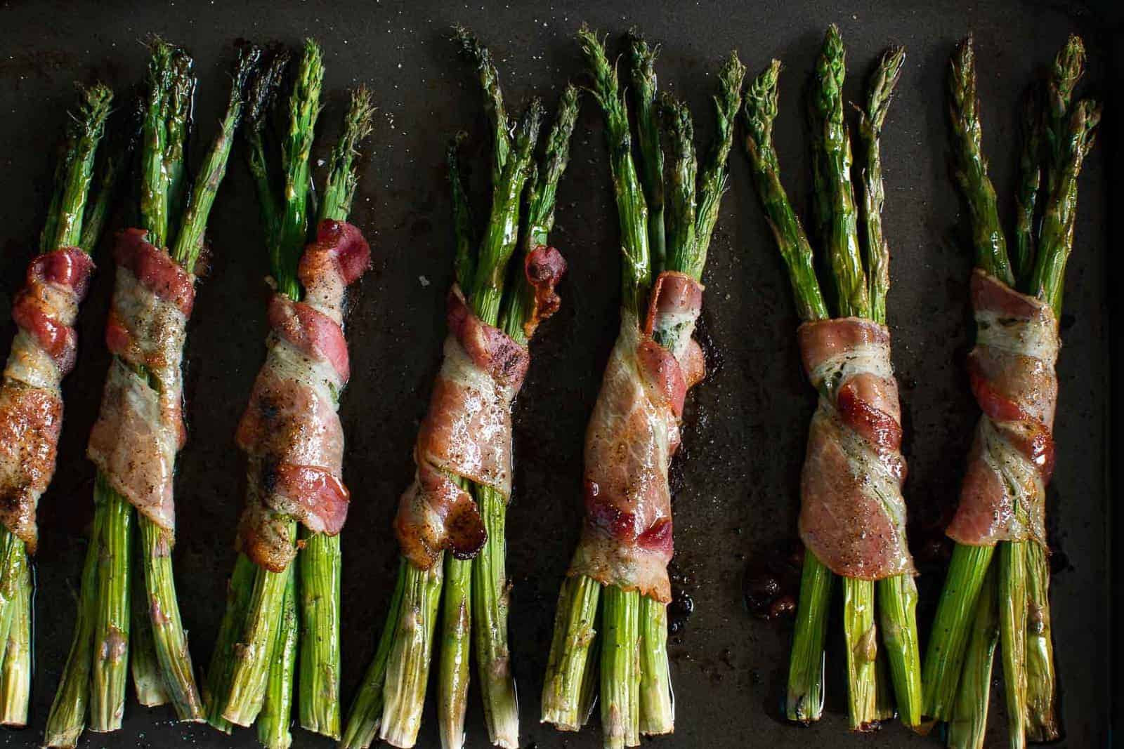 Asparagus wrapped in bacon.