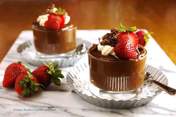 Chocolate Avocado Mousse in glasses.