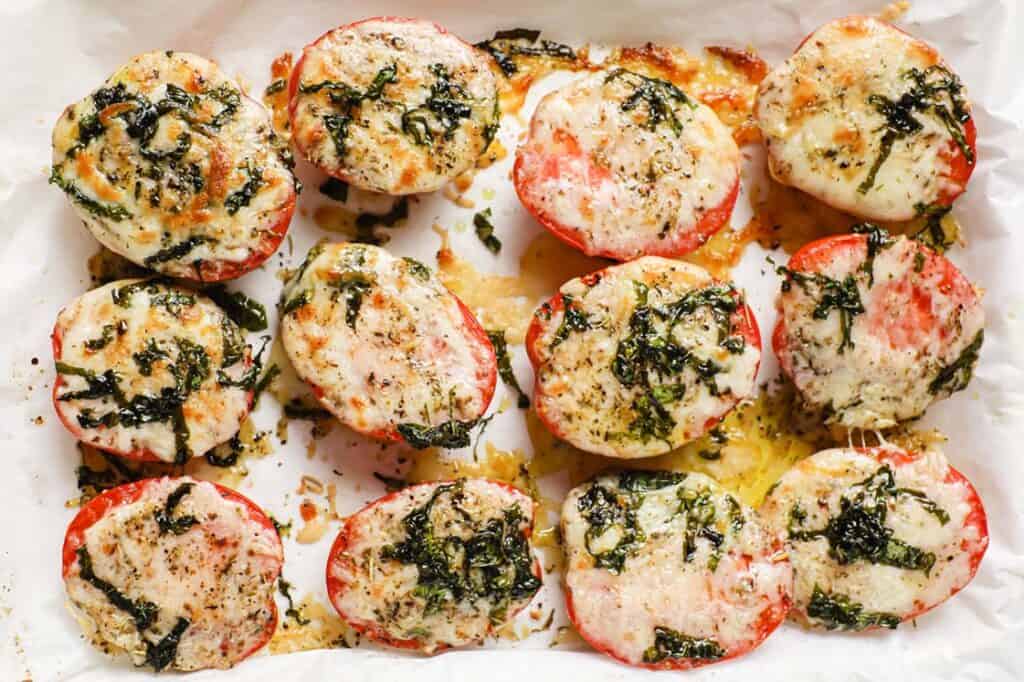 Baked Tomatoes With Parmesan And Mozzarella Cheese