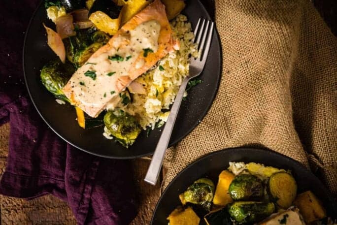 Curry roasted salmon with veggies.