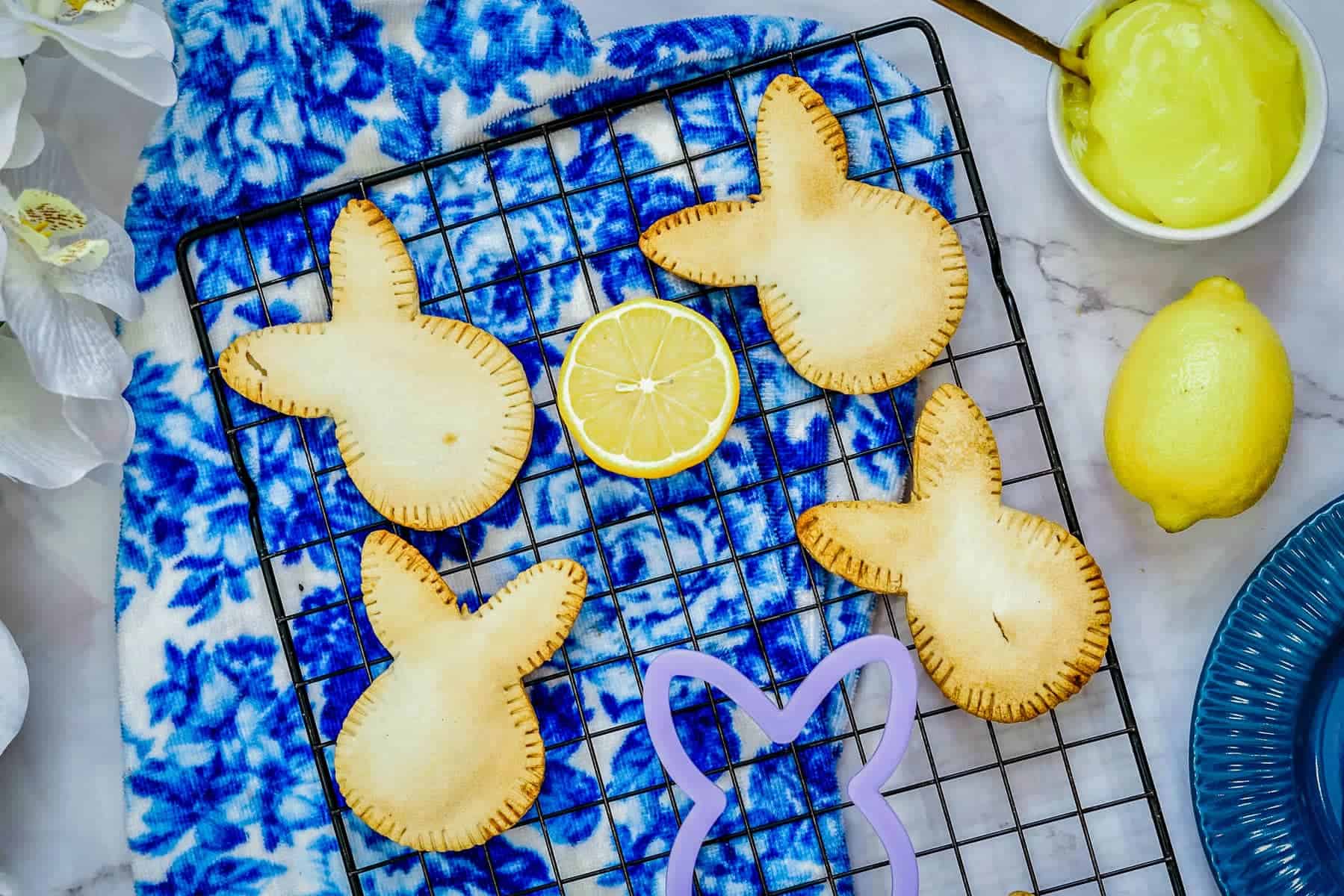 Bunny Hand Pies on a cooling rack.