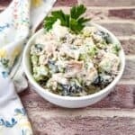 Chicken Salad with Walnuts and Cranberries in a bowl