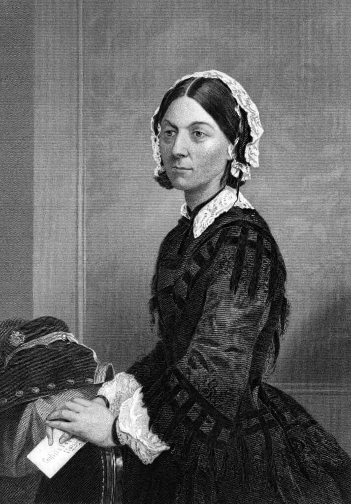 Florence Nightingale (1820-1910) on engraving from 1873. Celebrated English social reformer, statistician and founder of modern nursing. Engraved by unknown artist and published in ''Portrait Gallery of Eminent Men and Women with Biographies'',USA,1873.