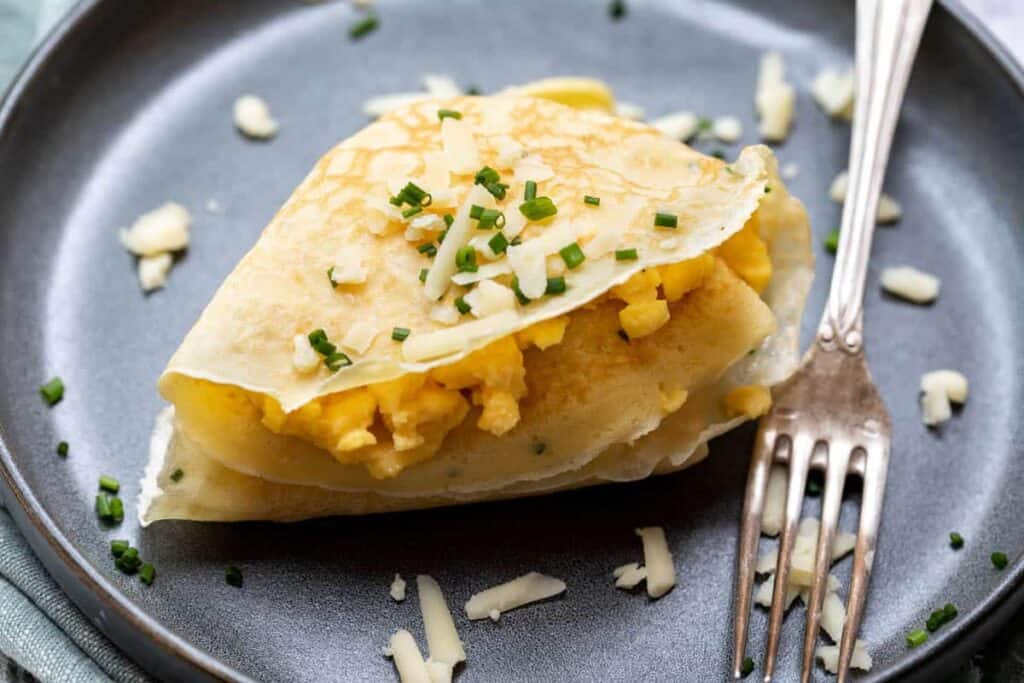 Breakfast Crepes with Eggs and Cheddar