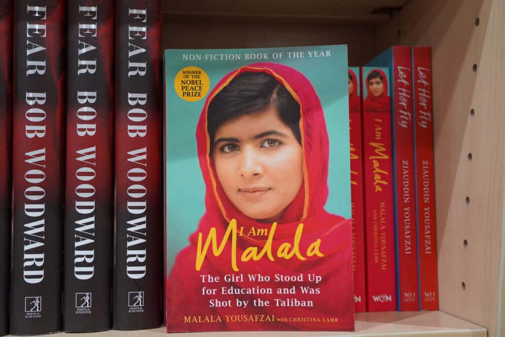 Dubai UAE December 2019 Book of Malala Yousafzai Pakistani activist for female education and the youngest Nobel Prize laureate on the book store.