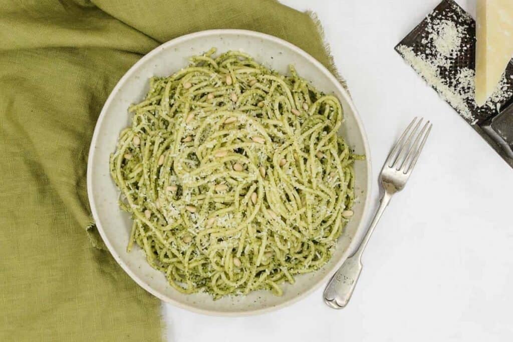 Pesto Pasta in a bowl.