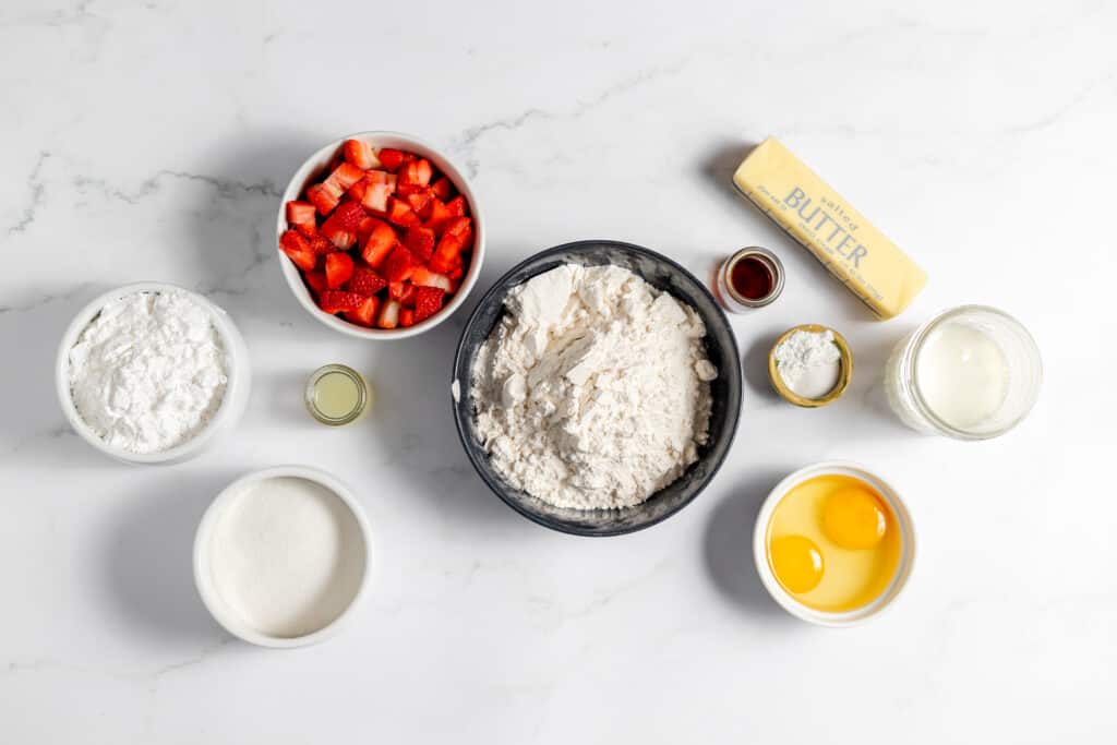 Ingredients for strawberry loaf. 