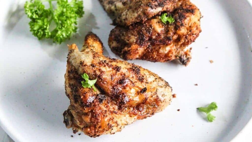 Air Fryer Chicken Wings on white plate.