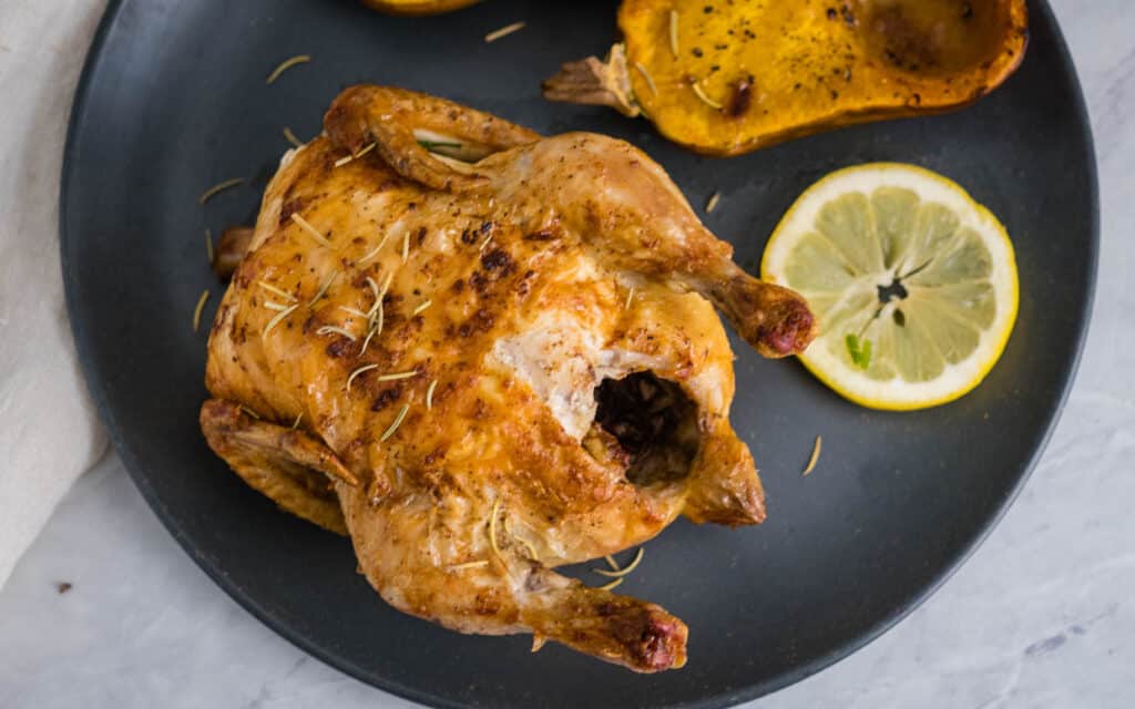 Cornish game hen cooked in the air fryer.