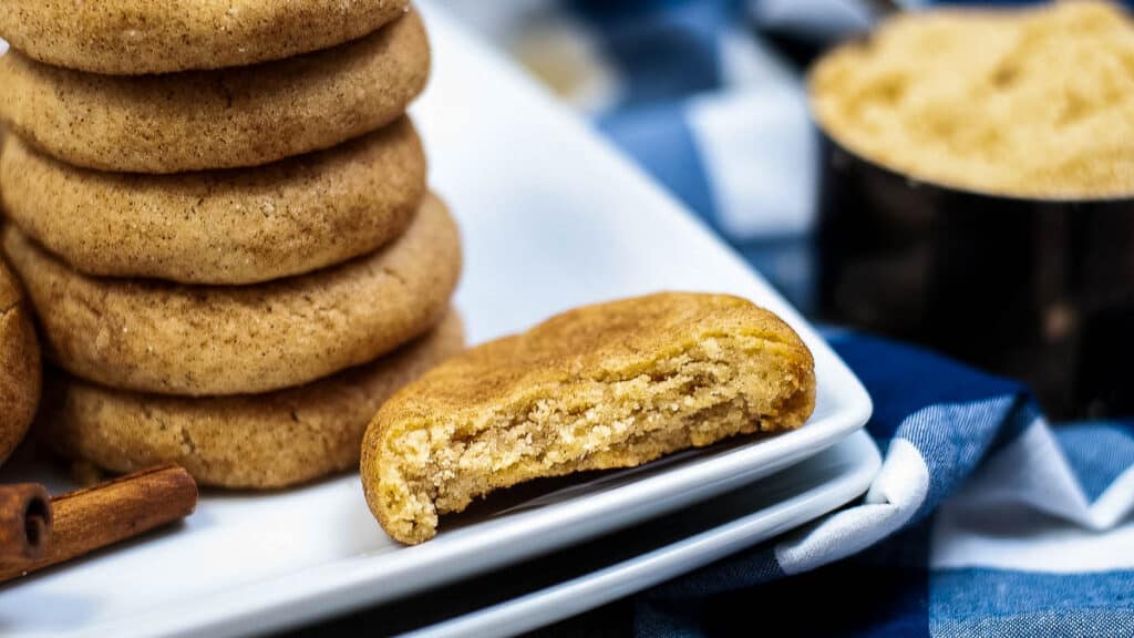Air Fryer Snickerdoodles with cookie split in half.