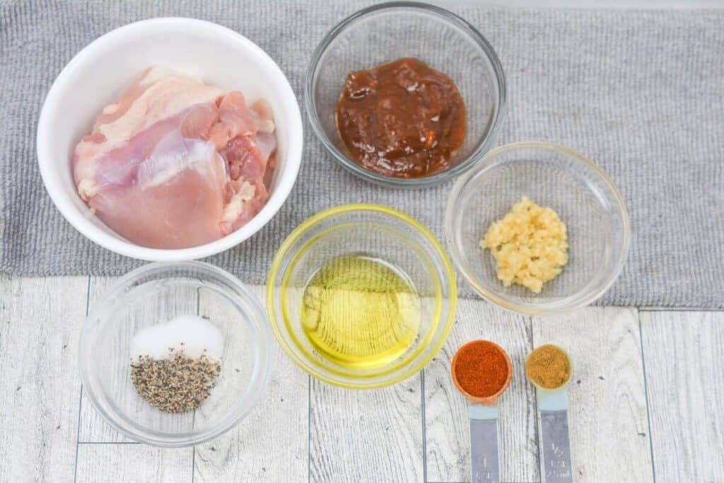 Ingredients for the grilled BBQ chicken recipe.