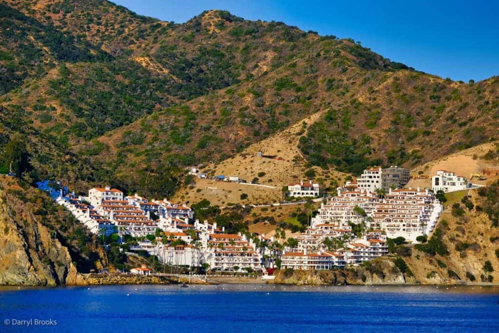 View of Catalina Island from the water.