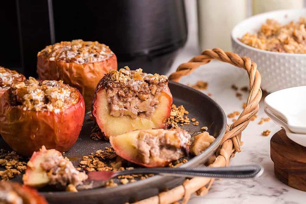 Baked apples made in an air fryer.