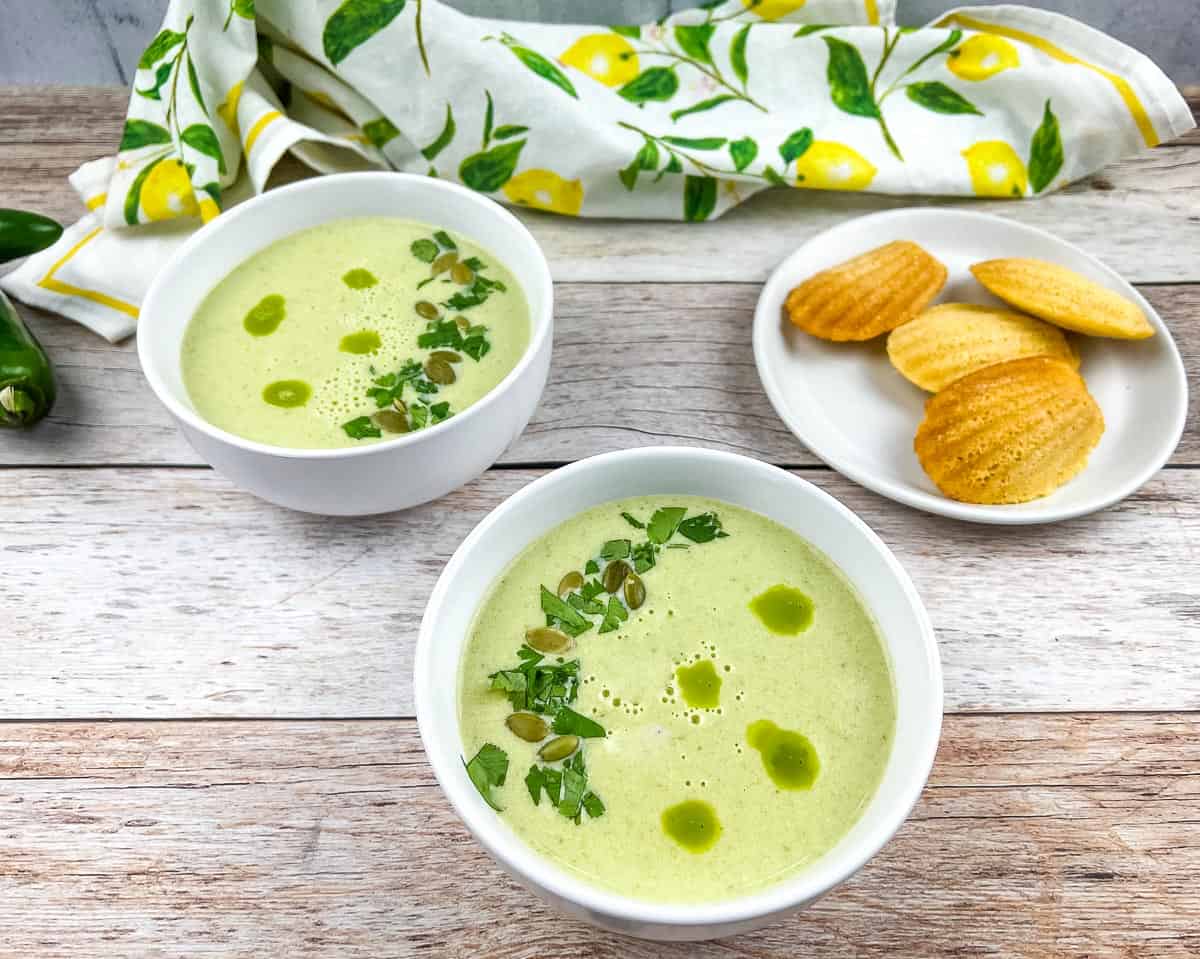Cream of Jalapeno Soup in two bowls.