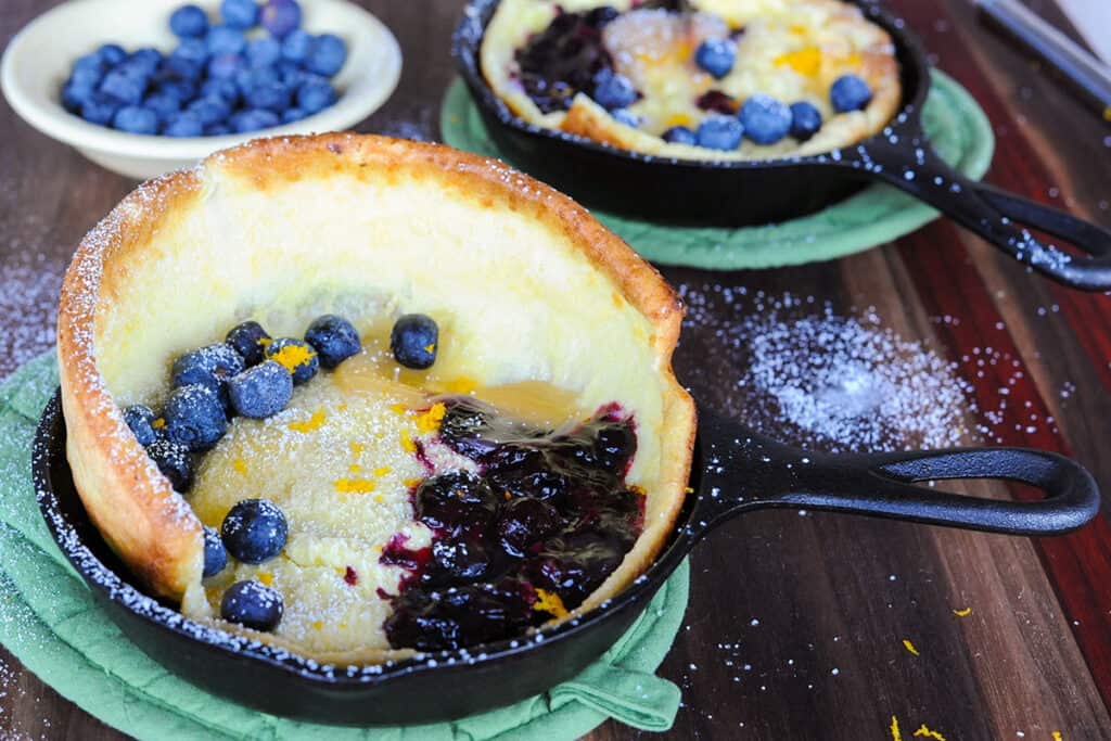Dutch baby pancakes on a table.