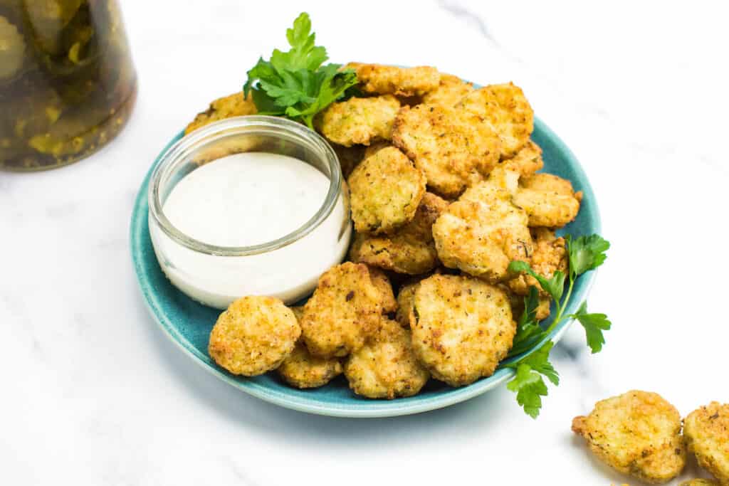 Fried pickles with dip.