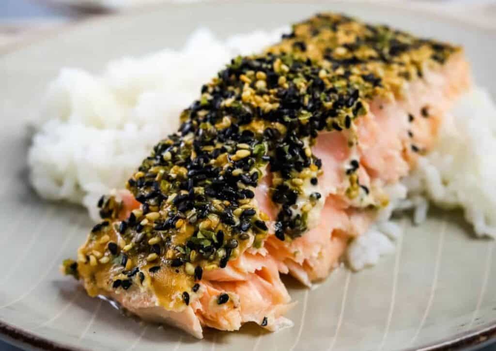 Furikakae salmon with rice. 