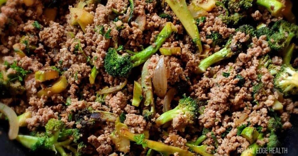 ground beef and broccoli with onion