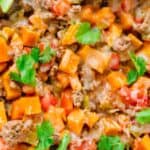Ground beef and sweet potato skillet.