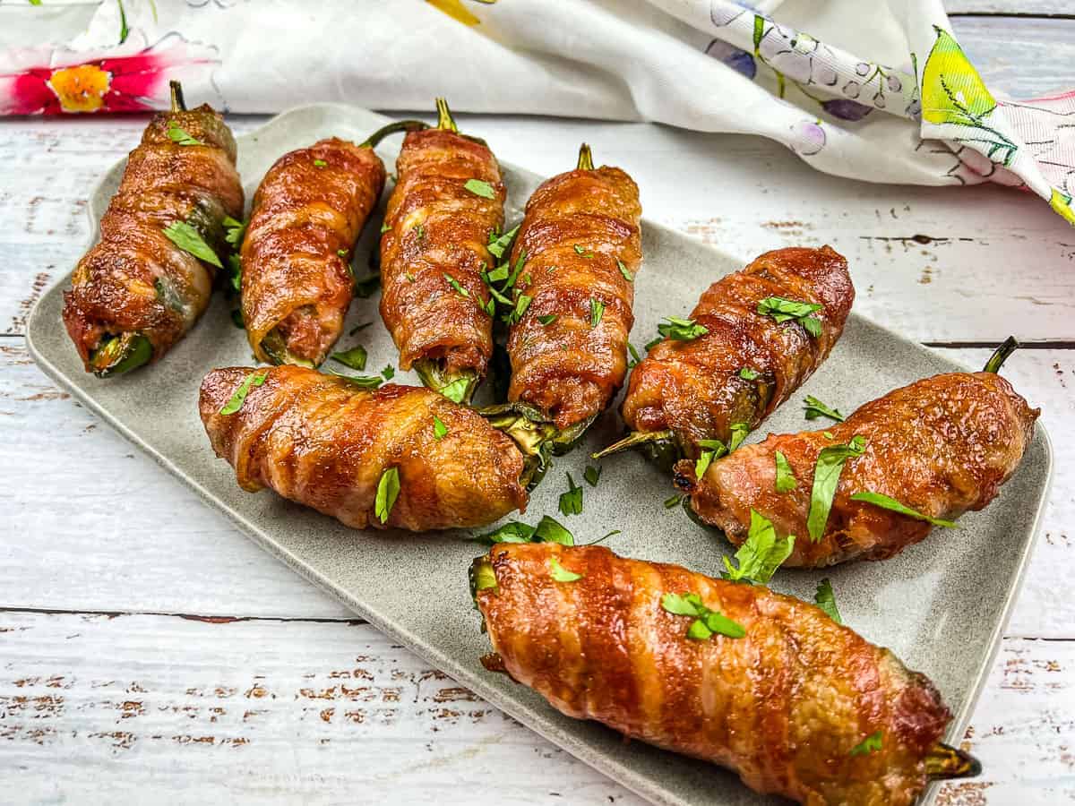 Bacon-Wrapped Jalapeno Poppers on a plate. 