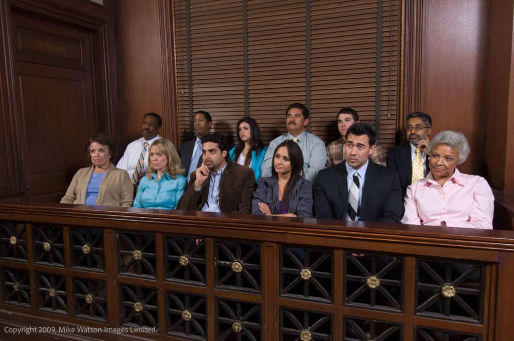 Jurors in a jury box.