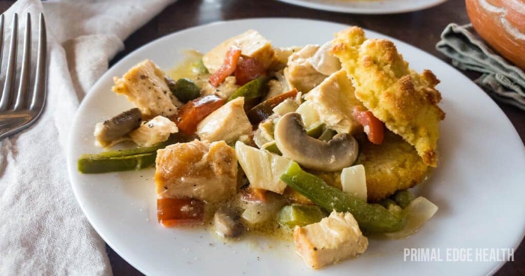 chicken green beans mushrooms with biscuit