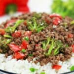 Ground Beef and Broccoli stir-fry over rice.