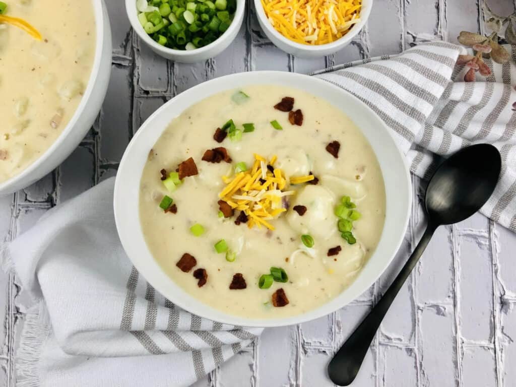 Loaded Baked Potato Soup in a bowl.