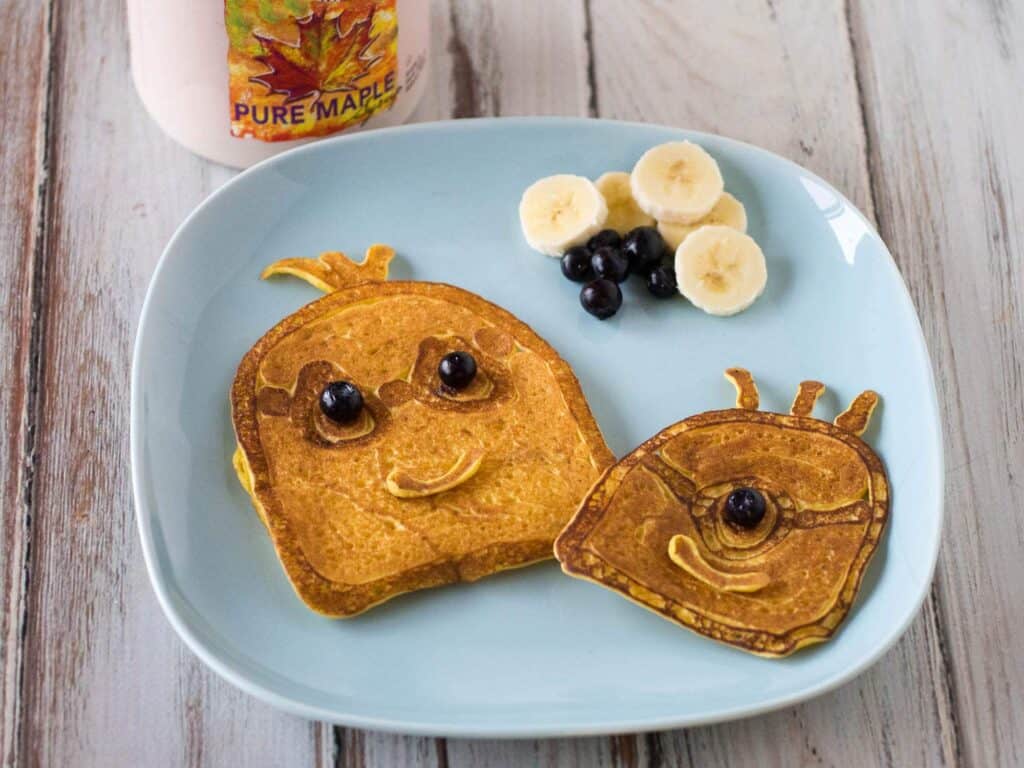 Minions pancakes on a plate.
