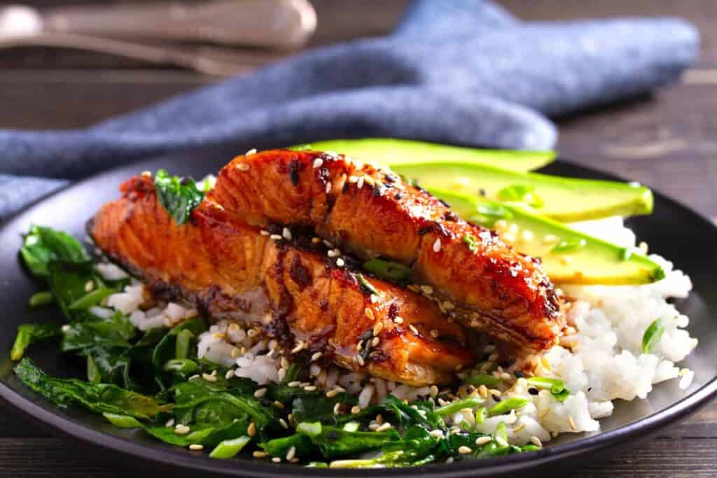 Miso salmon with rice.