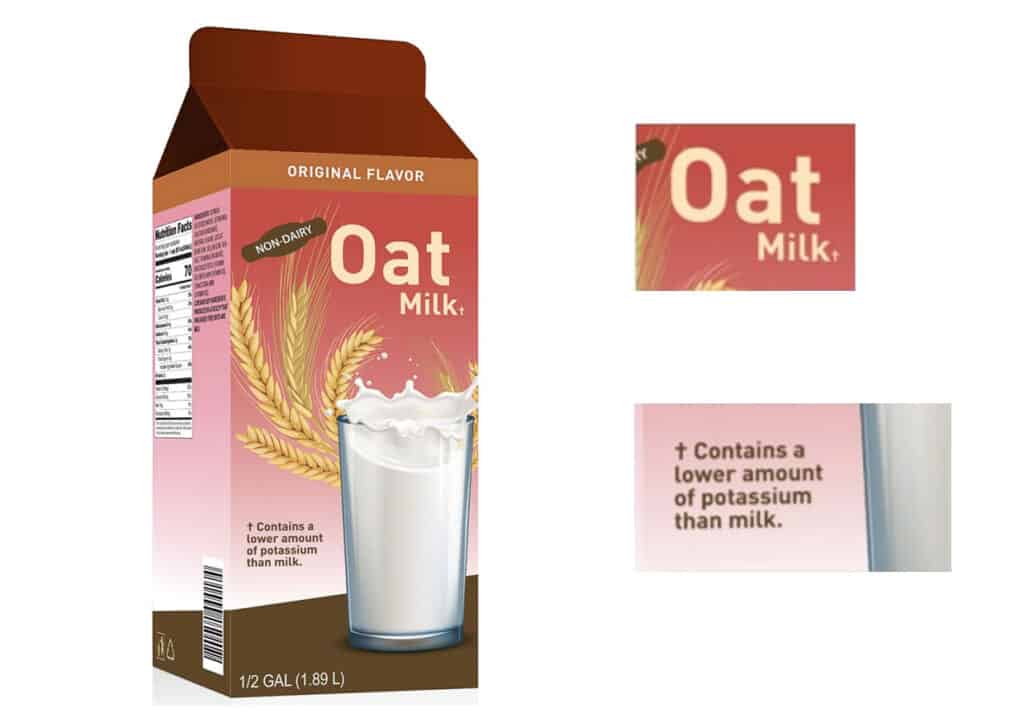 Oat milk packaging showing the wording that will likely now be allowed per the FDA.