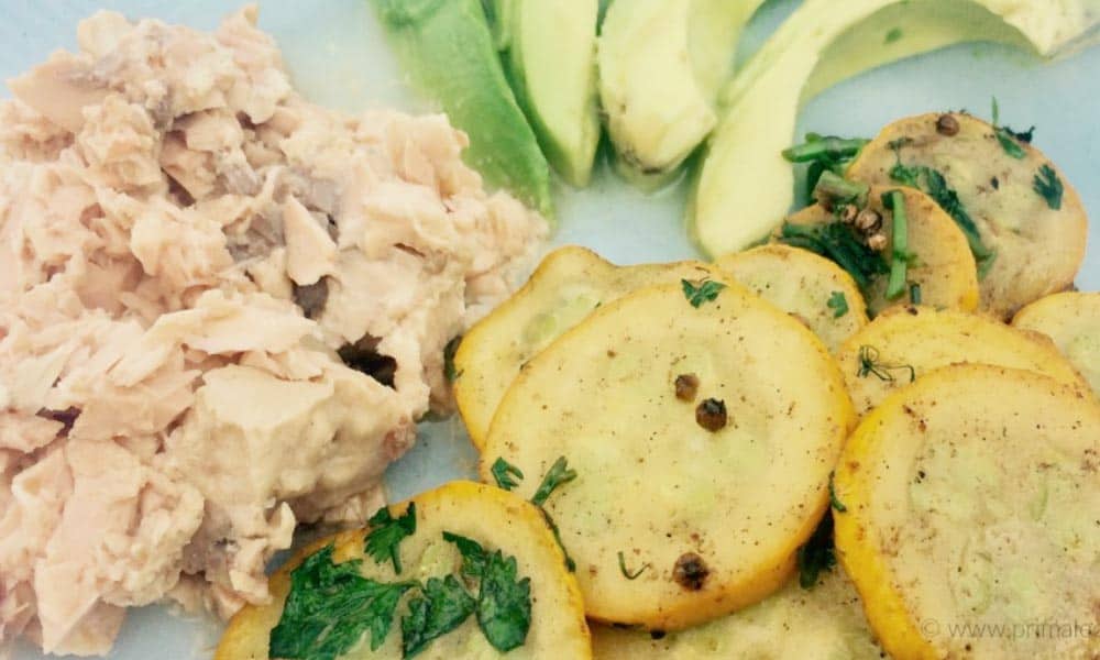 Quick and easy salmon and summer squash meal.