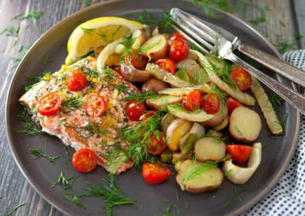 Roasted salmon with fennel.