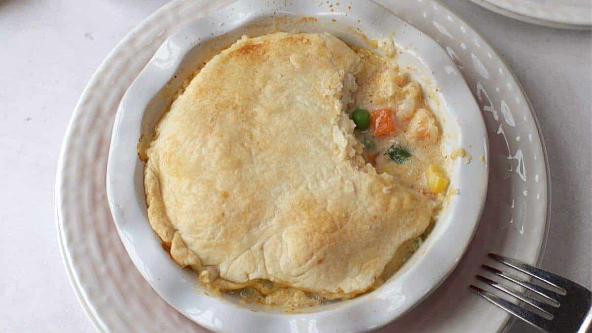 Seafood Pot Pie in small pie dish.