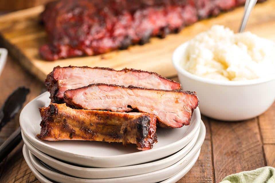 Smoked ribs on a plate.