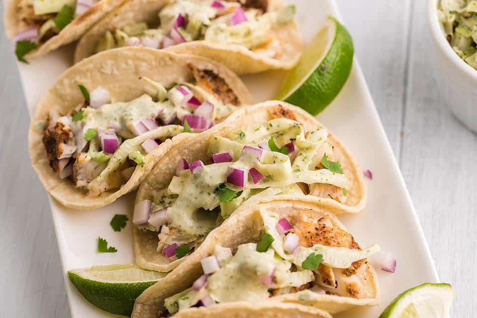 Fish tacos on a platter.