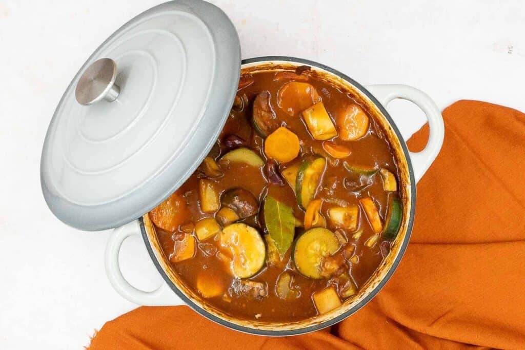 Vegetable Stew in a pot with lid.