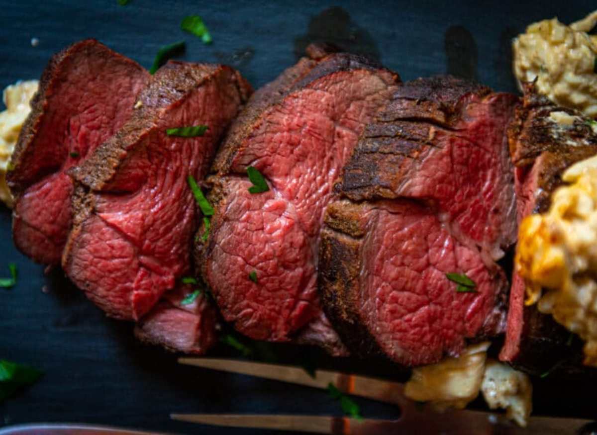 Sliced beef tenderloin.