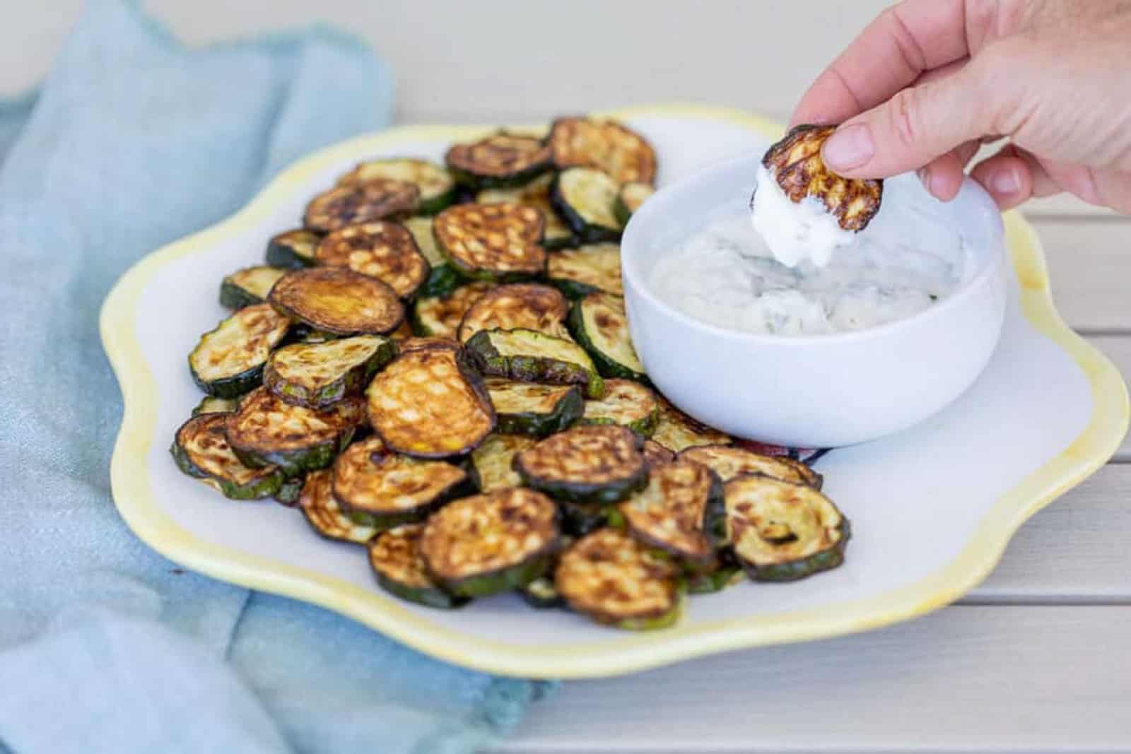 Air Fryer Zucchini Chips with Sour Cream Dip