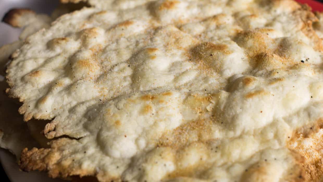 Close up on baked matza.