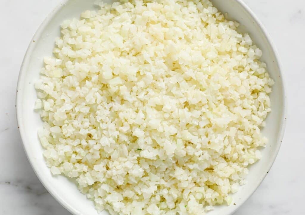 Cauliflower rice in a bowl.