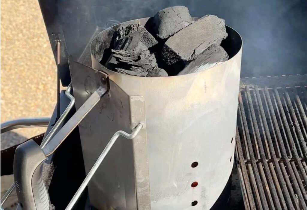 charcoal in chimney on grill.