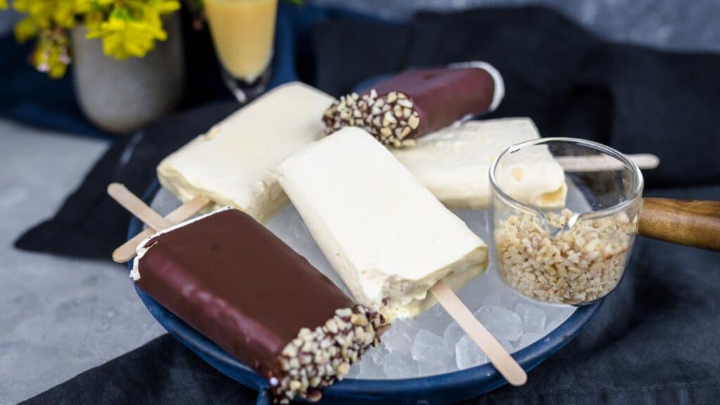 Eggnog Popsicles on ice. 